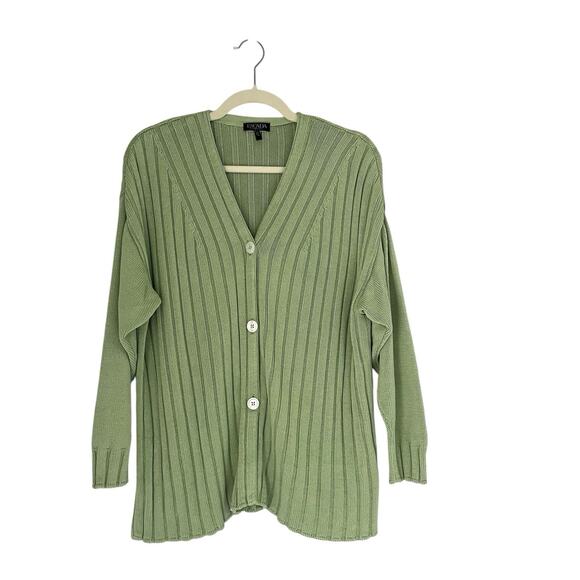 Vtg Escada Elements Chunky knit Cardigan green Sz L Preppy Academia Goblin core - Picture 2 of 9